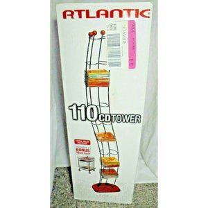 Atlantic Wave 110 CD Tower Multimedia & 12 CD Rack Black Wire Cherry Wood Base
